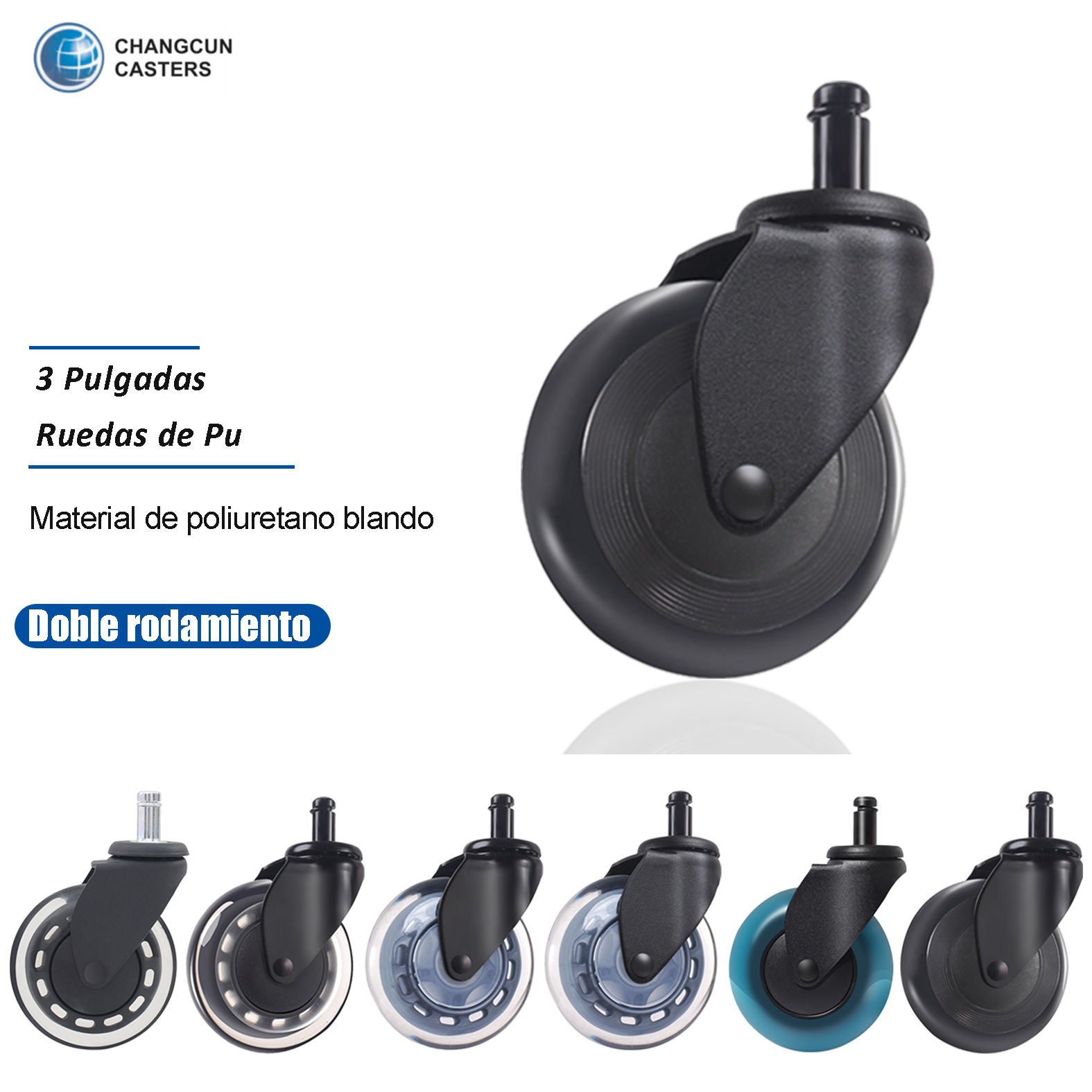 Ruedas de silla de oficina tipo moderno PU Rollerblade estilo giratorio ruedas de silla de oficina para madera dura