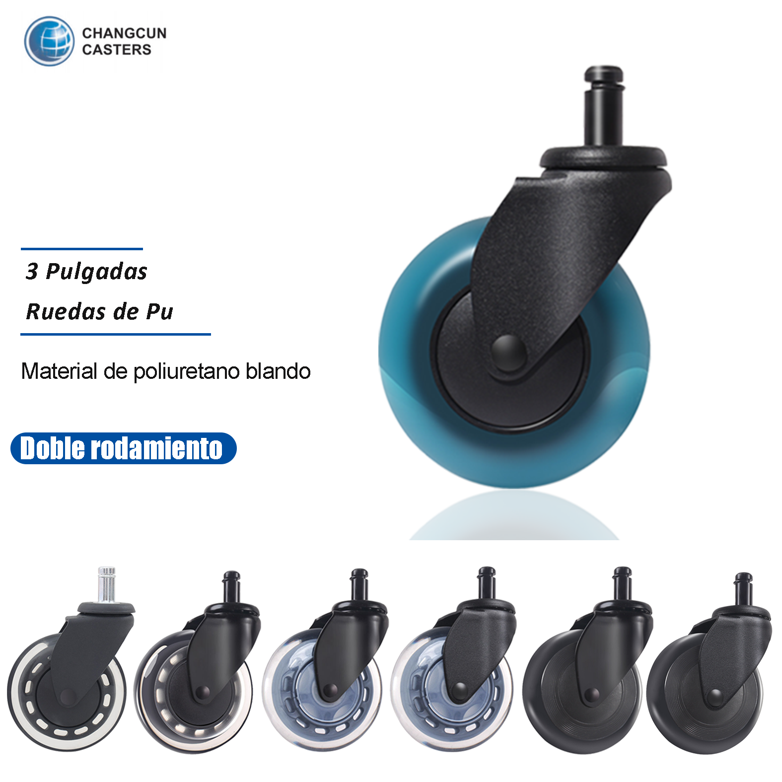 Ruedas de silla de oficina tipo moderno PU Rollerblade estilo giratorio ruedas de silla de oficina para madera dura