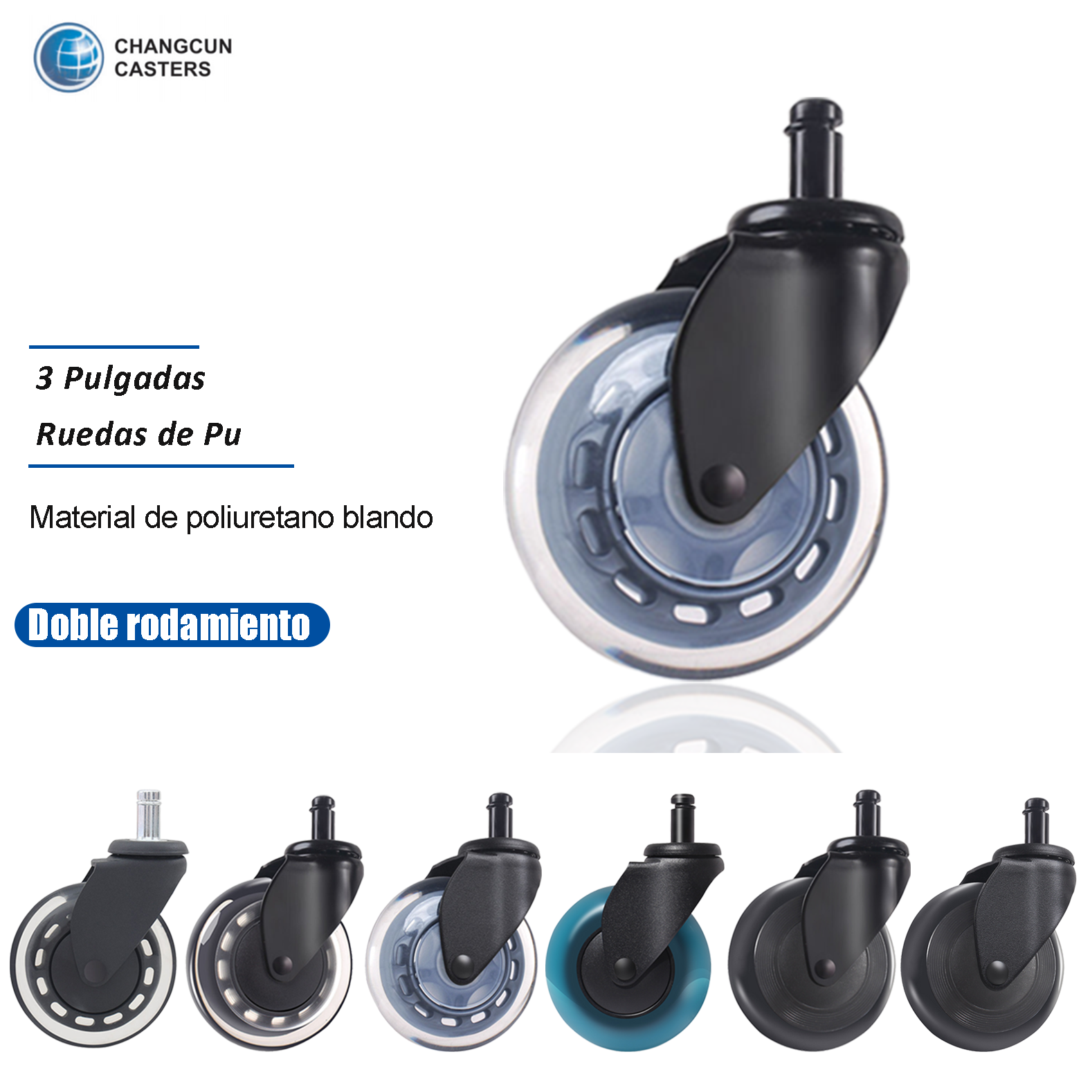 Ruedas de silla de oficina tipo moderno PU Rollerblade estilo giratorio ruedas de silla de oficina para madera dura