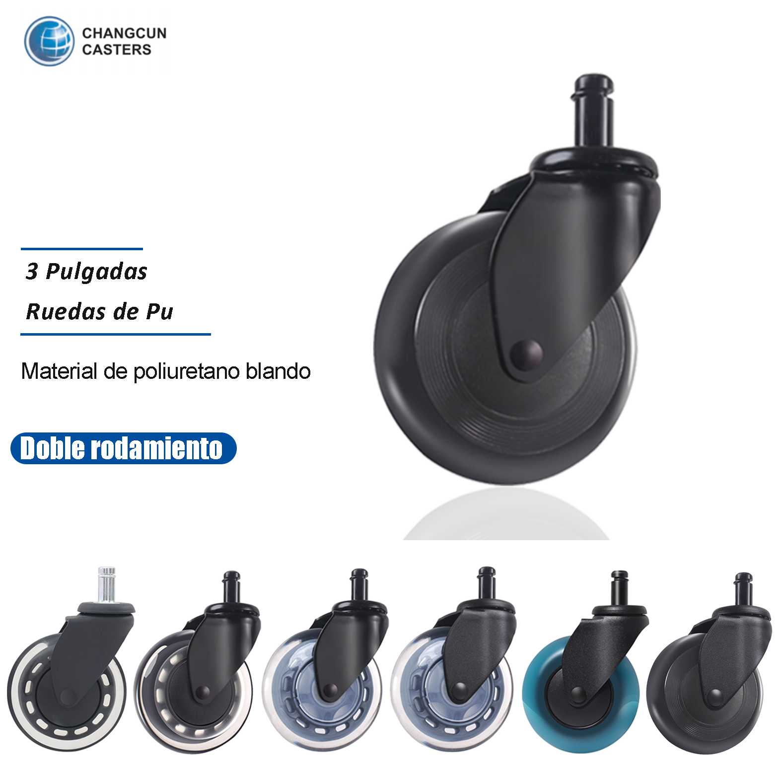 Ruedas de silla de oficina tipo moderno PU Rollerblade estilo giratorio ruedas de silla de oficina para madera dura