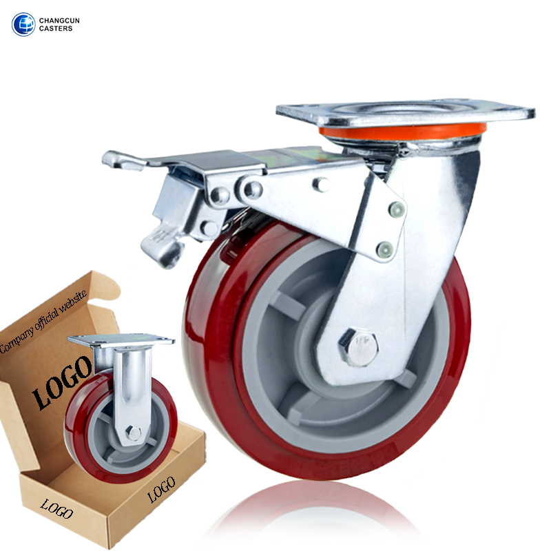 Industriel Double Bearing Heavy Duty Castor 330kg Loading 4/ 5/ 6/ 8 Inch Pu Material Casters Wheels Swivel Caster Wheel for Trolley