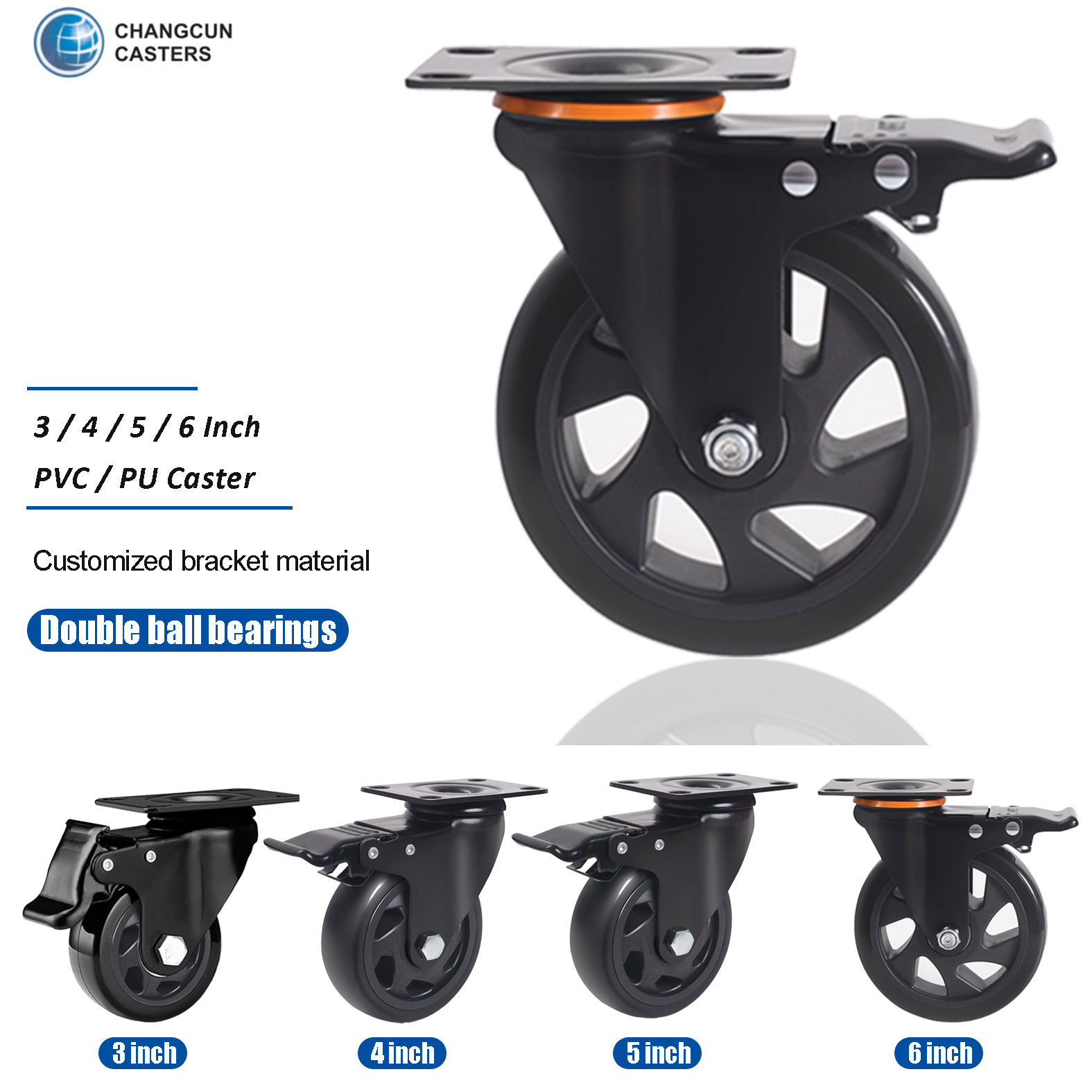 amazon hot sale industrial schwerlastrollen 100mm x 32mm polyurethane rubber wheel caster wheels