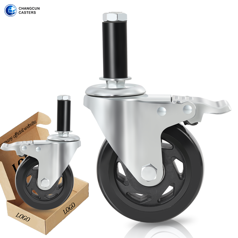 5 Inch Expanding Stem Caster 4 Inch Swivel Caster With Brake Heavy Duty 5 Inch Caster Wheel for Stainless Steel Table, Equipment Stand, Cart