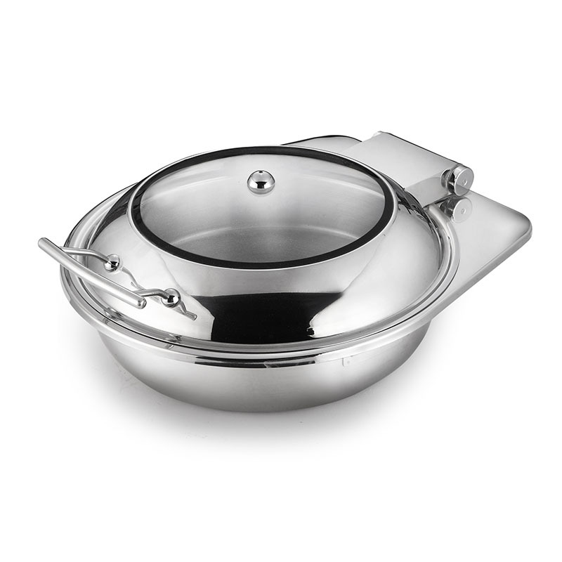 Mechanical Hinge Round Chafing Dish With Glass Window
