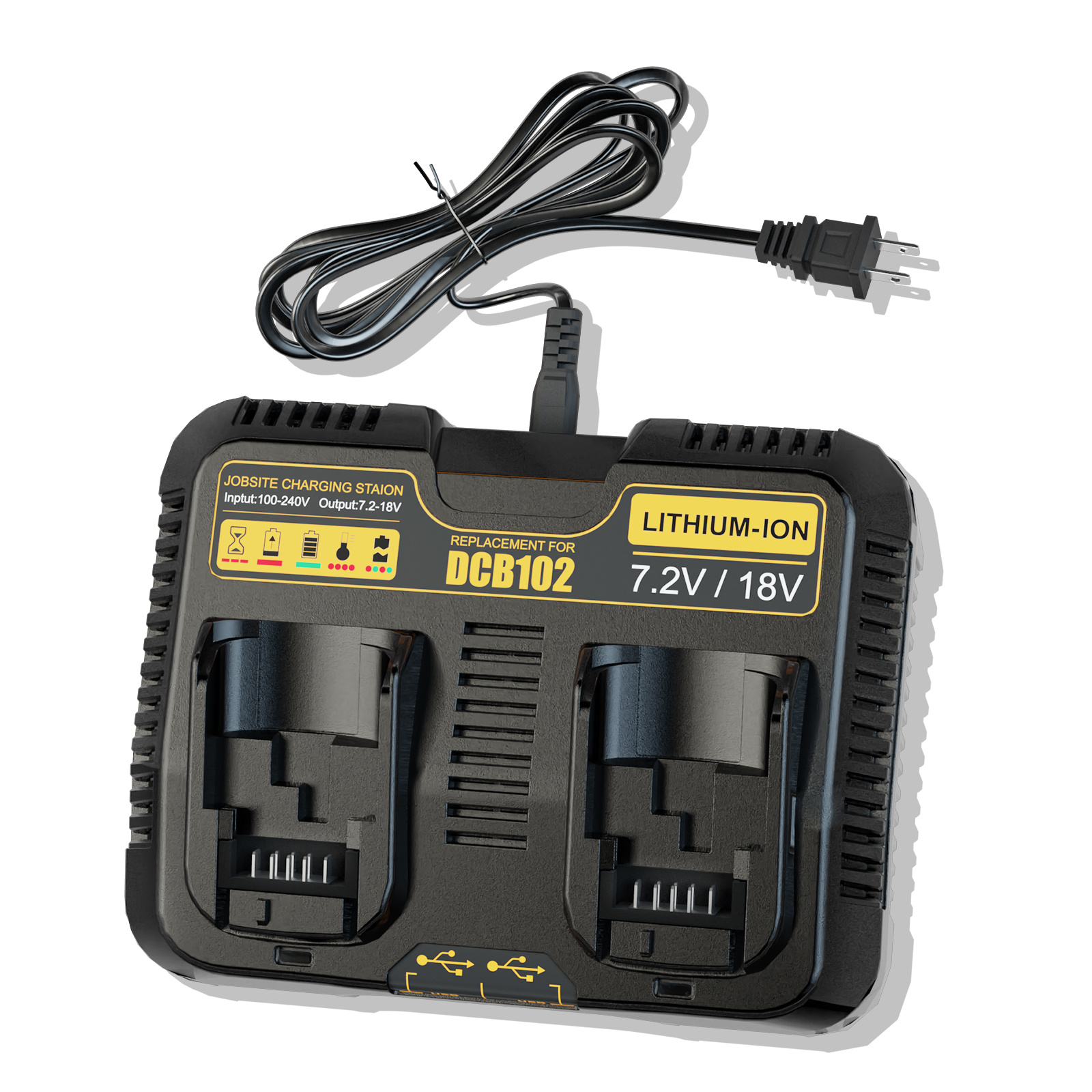 DEW-DCB102-12V-20V-3A锂电双充充电器（带双USB）