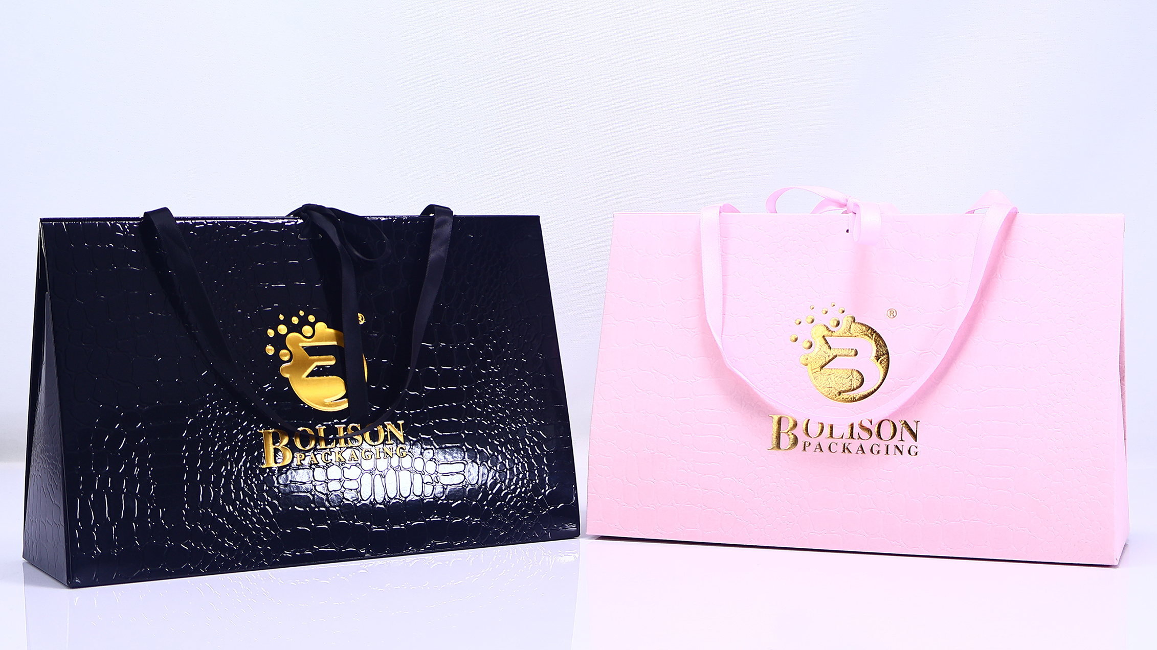 Reusable custom logo gold stamping printed black luxury shopping Cosmetic design Handmade gift embossing premium paper bags