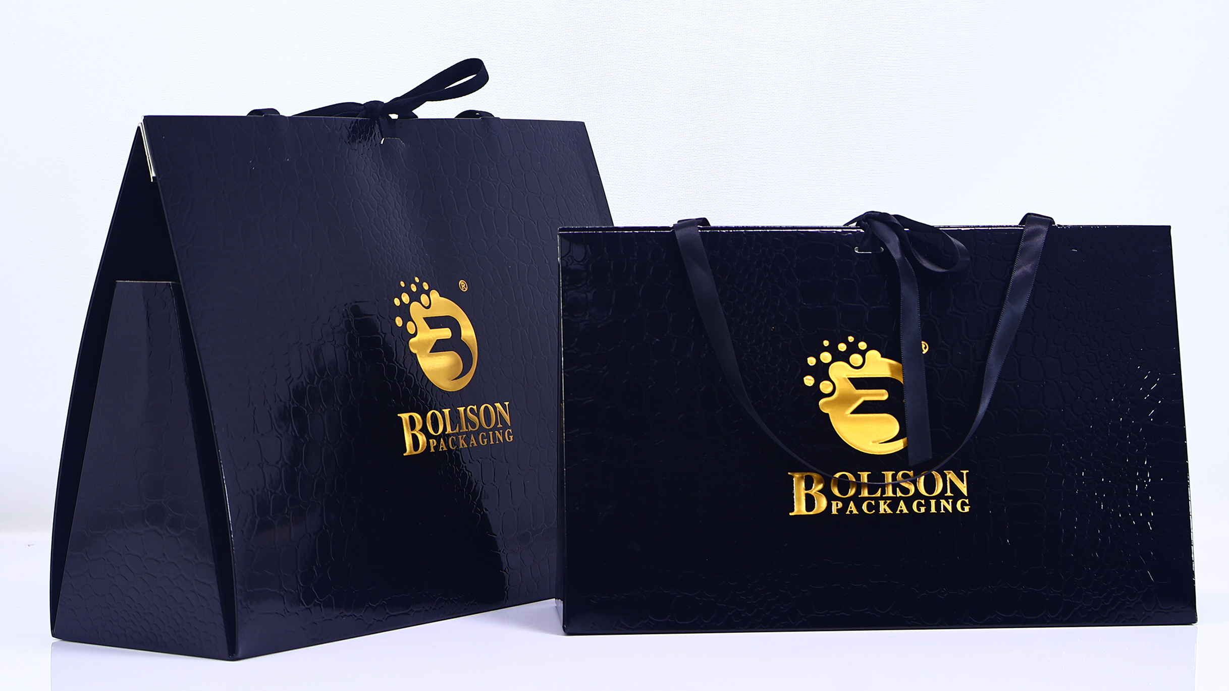 Reusable custom logo gold stamping printed black luxury shopping Cosmetic design Handmade gift embossing premium paper bags
