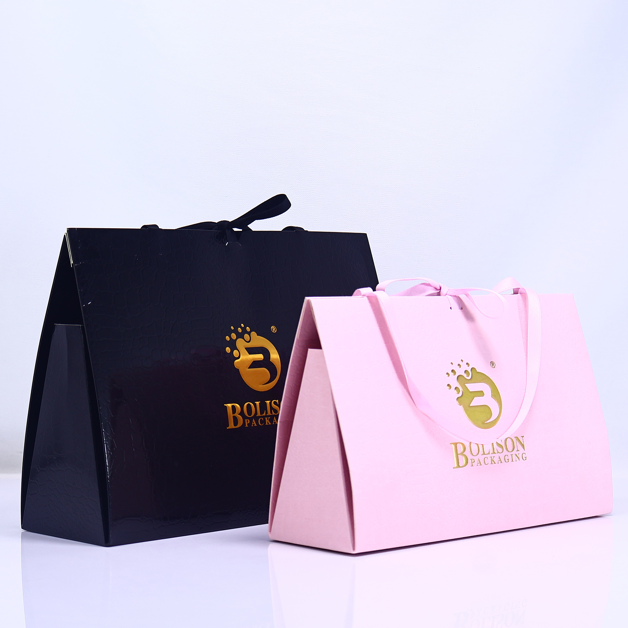 Reusable custom logo gold stamping printed black luxury shopping Cosmetic design Handmade gift embossing premium paper bags