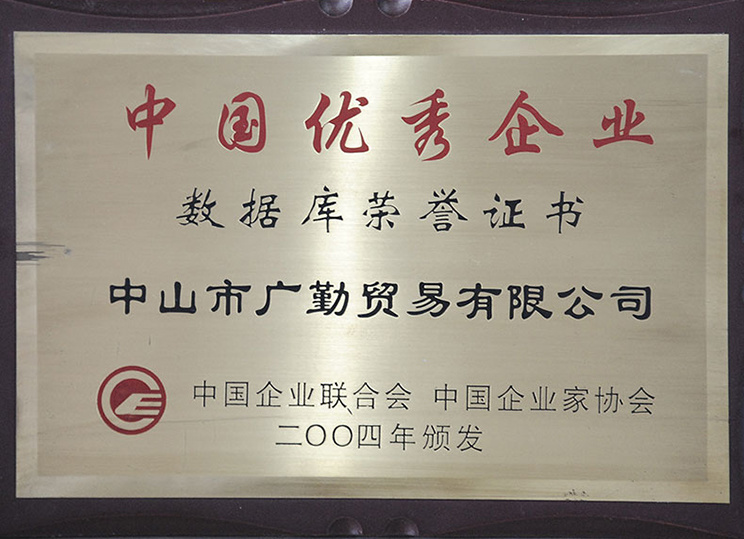 中國優(yōu)秀企業(yè)數(shù)據(jù)庫榮譽(yù)證書