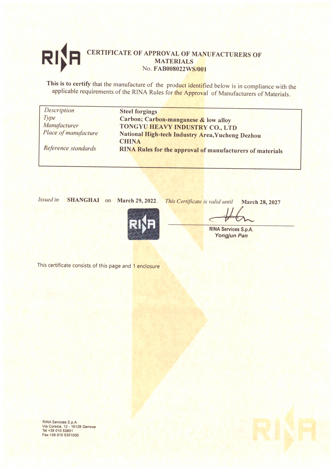 Italian Classification Society certificate