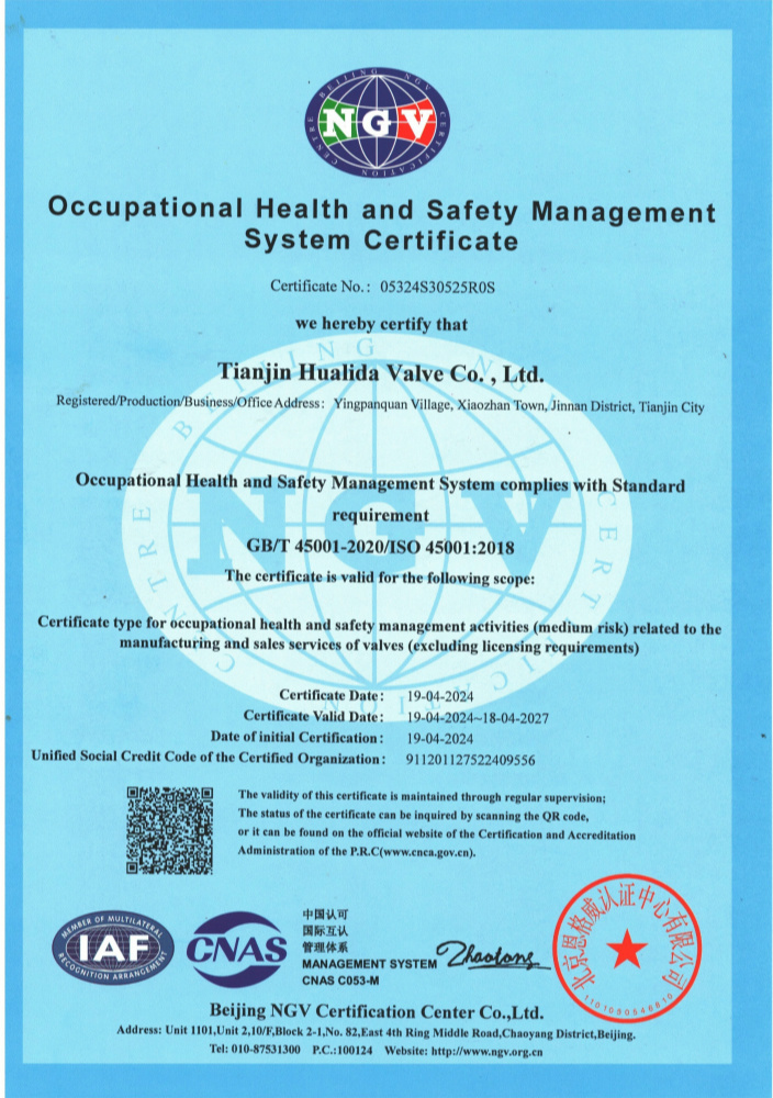 Occupational Health and Safety ManagementSystem Certificate