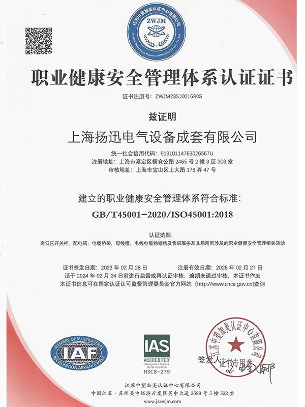 职业健康管理体系认证证书00