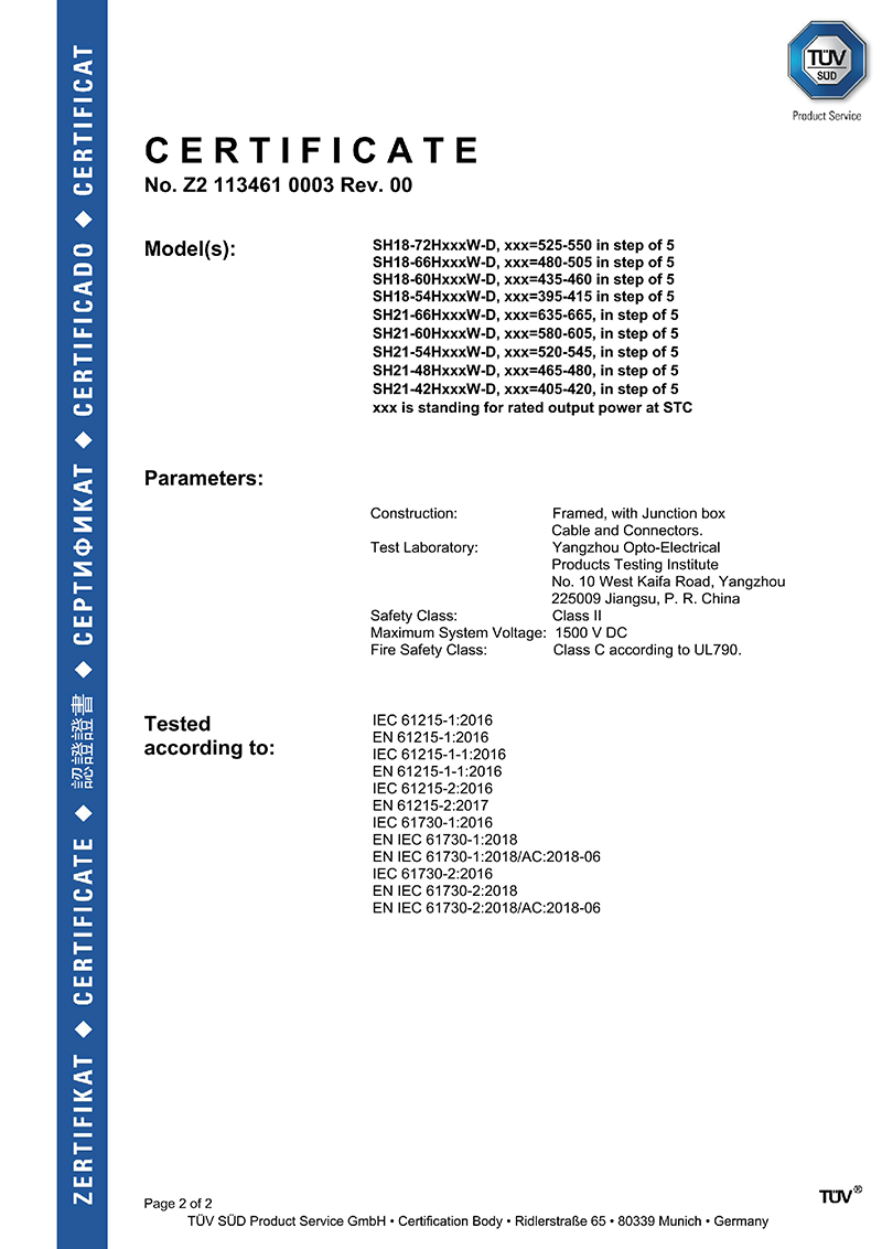 TUV certificate