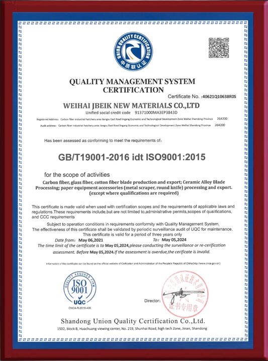 Quality system certification: ISO-9001 certificate