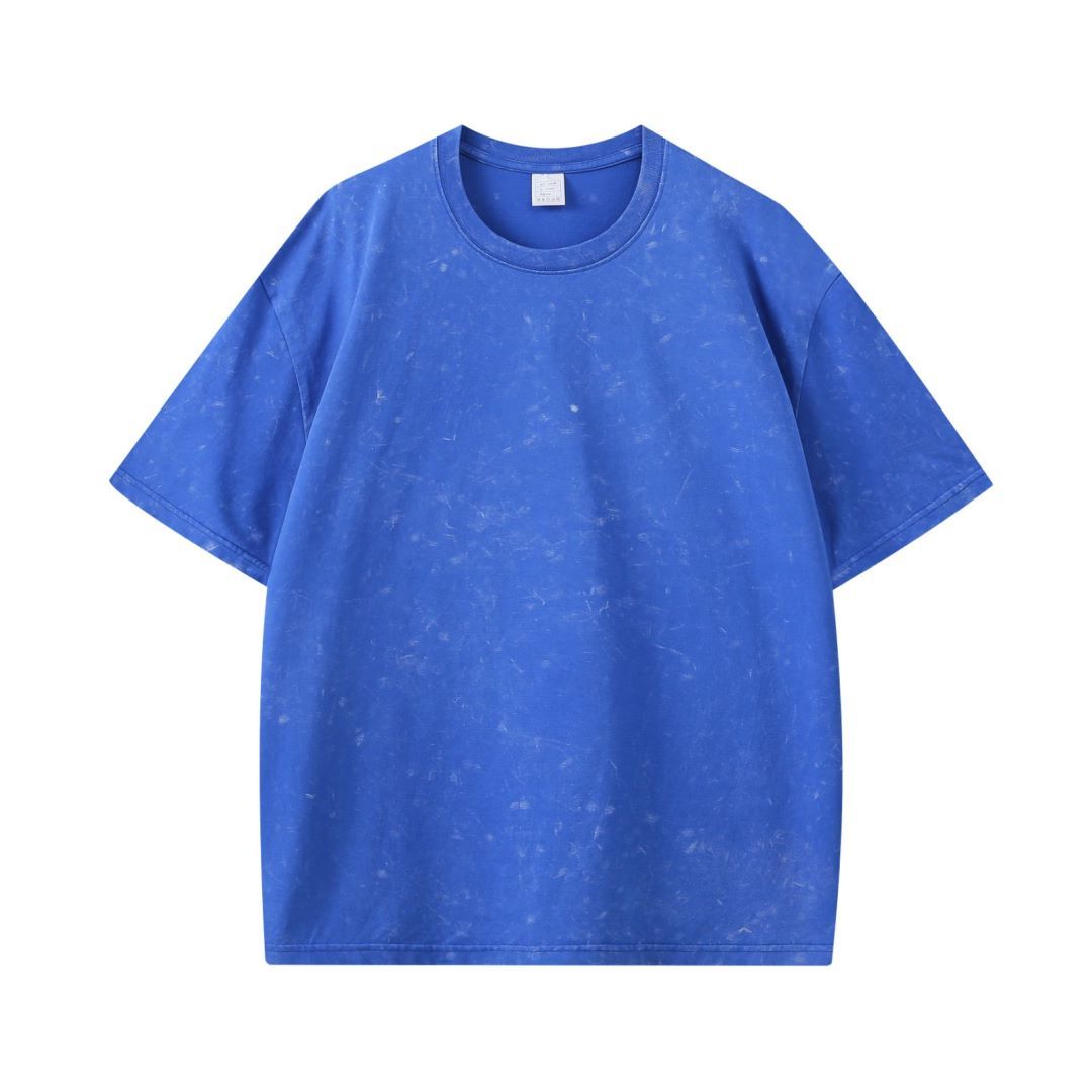 Wax-resist dyeing, washed, snowflake-patterned, round-neck T-shirt Wax-resist dyeing, washed, snowflake-patterned, round-neck T-shirt