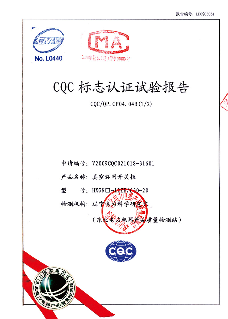 Test Report for Vacuum Ring Network Switch Cabinet Test Report for Vacuum Ring Network Switch Cabinet