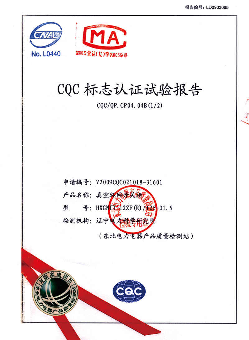 Test Report 1 for Vacuum Ring Switch Cabinet Test Report 1 for Vacuum Ring Switch Cabinet