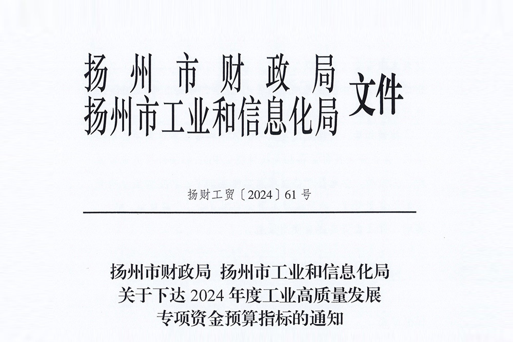 關于下達2024年度揚州市工業(yè)高質量發(fā)展專項資金預算指標的通知