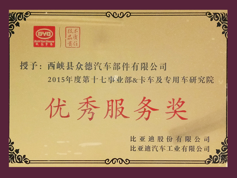 比亚迪汽车优秀服务奖