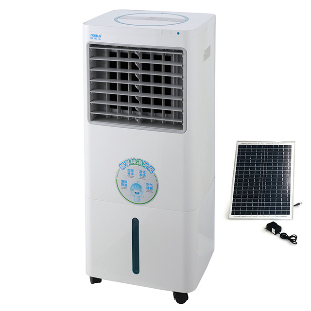 Portable pure copper motor 1600m3/h airflow strong wind evaporative water DC air cooler with solar panel charging