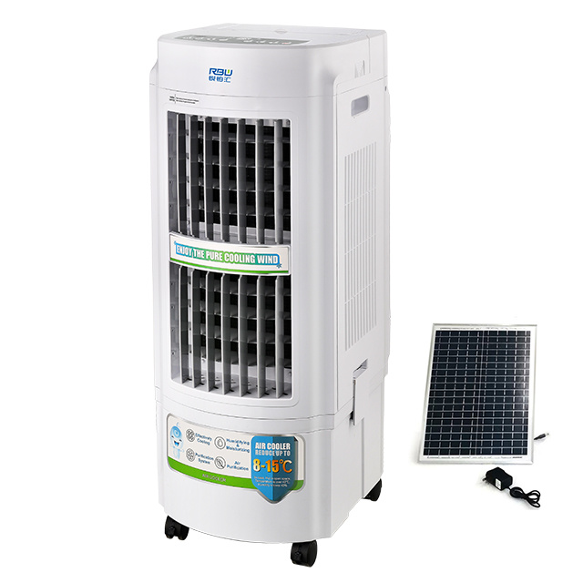 Floor standing 60W power saving portable evaporative USB rechargeable solar panel charging DC12V air cooler