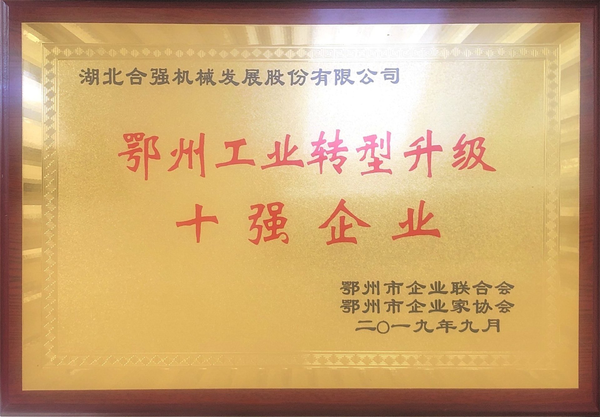 鄂州工業(yè)轉(zhuǎn)型升級十強企業(yè)牌