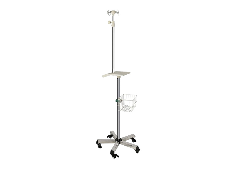 Detachable base on wheels medical freestanding IV stand with handle and basket