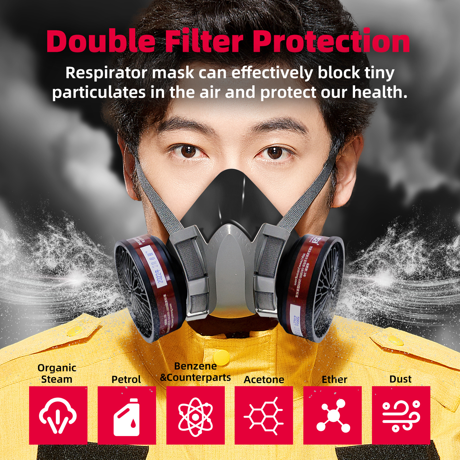 Black half face mask ST-M40 silicone respirator CE certifiate