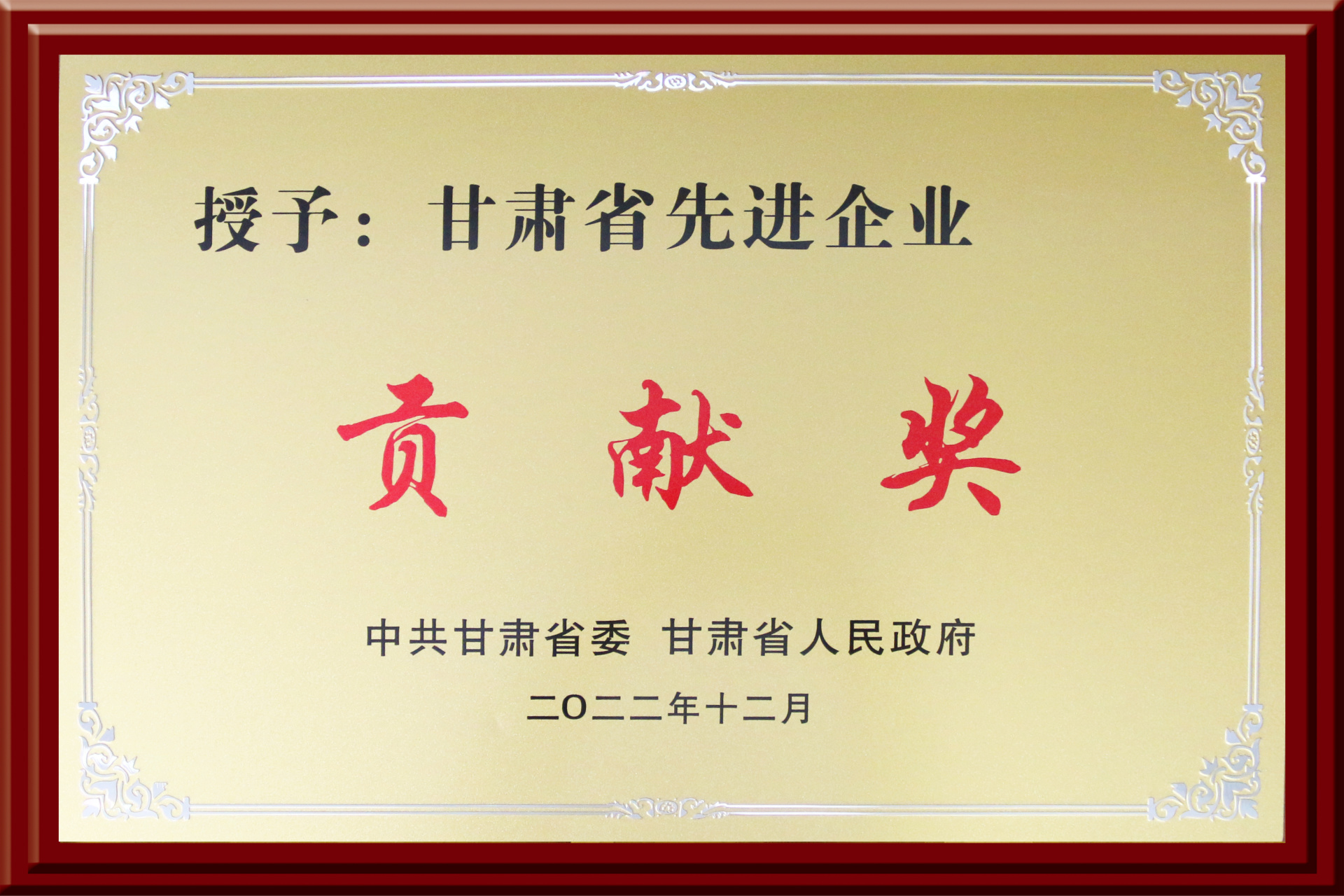 甘肅省先進(jìn)企業(yè)貢獻(xiàn)獎