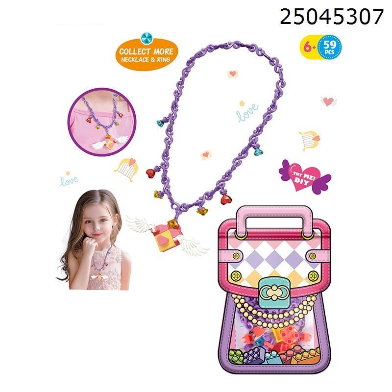 DIY SMALL PARTICLE BUILDING BLOCKS NECKLACE PURPLE PEACH HEART 59PCS