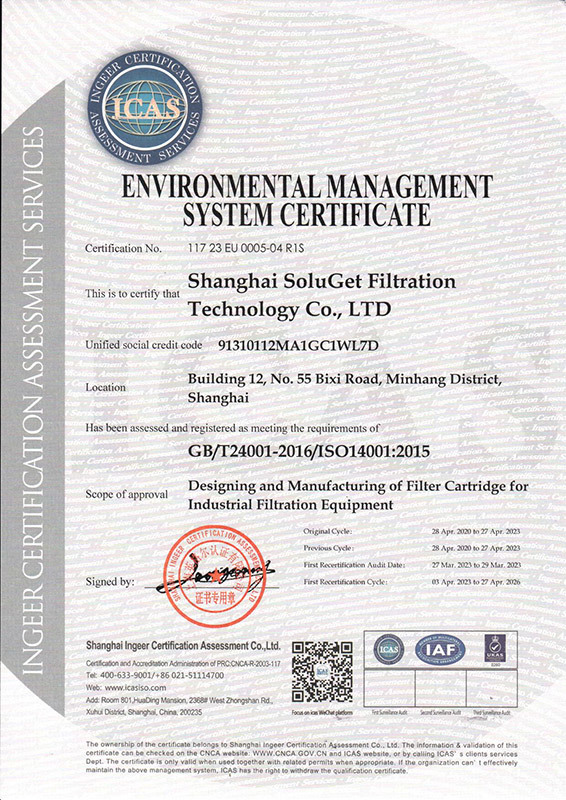 Certificado inglés ISO14001 Certificado inglés ISO14001