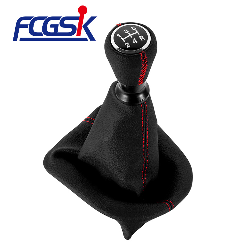 FENGCHEN 5-speed red stitching with dust cover gear shift knob for Peugeot 207 307 CC 308