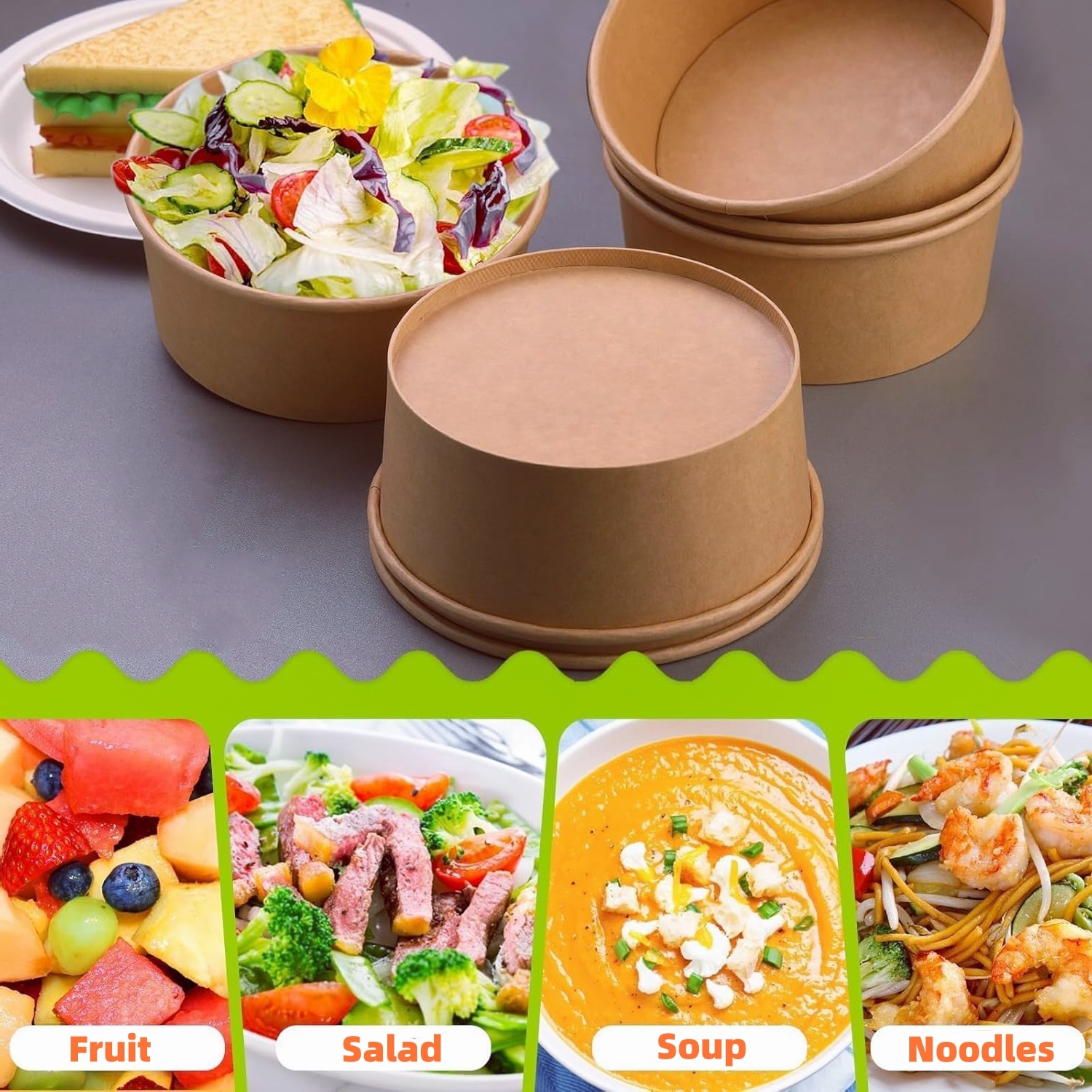 Dayu Recyclable custom printed Free Sample Kraft Paper plates for Food salad takeaway paper cups bowl with lids