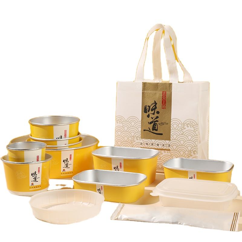 Custom printing round shape rectangular paper bowl Aluminum foil packaging bag food container for fruit noodle rice with lid