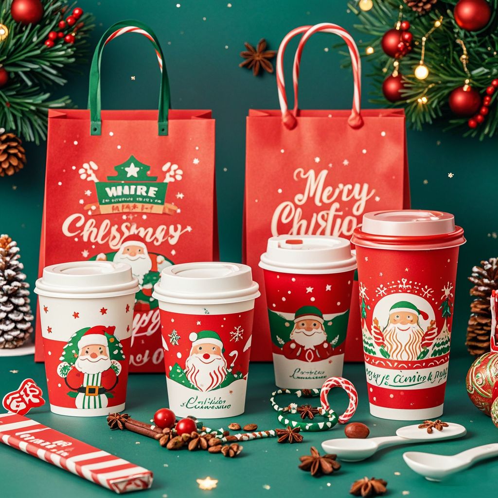 low MOQ disposable custom creative Christmas party double wal paper cups for coffee Hot Drink soda Beverage takeout paper cups
