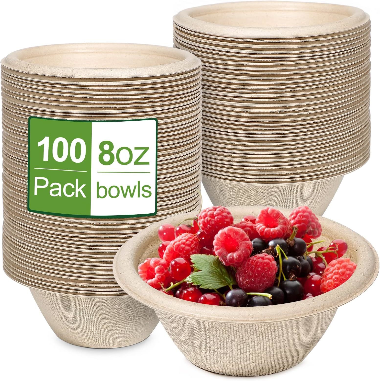 Dayu pack Compostable Paper Bowls,Heavy-Duty Disposable Natural Bagasse Bowls,Biodegradable Soup Bowls,Eco-Friendly,Heat Resistant,for Ice Cream,Salad,Soup,Snack,Dessert,Pasta,Hot or Cold Use