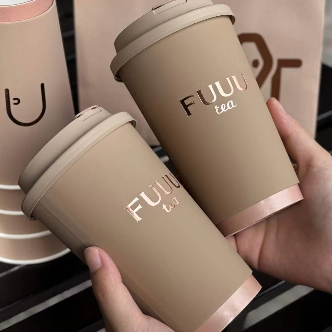 low MOQ Custom printed logo Sustainable double wall soda paper cup for coffee with lid for Beverage paper cups for hot drink