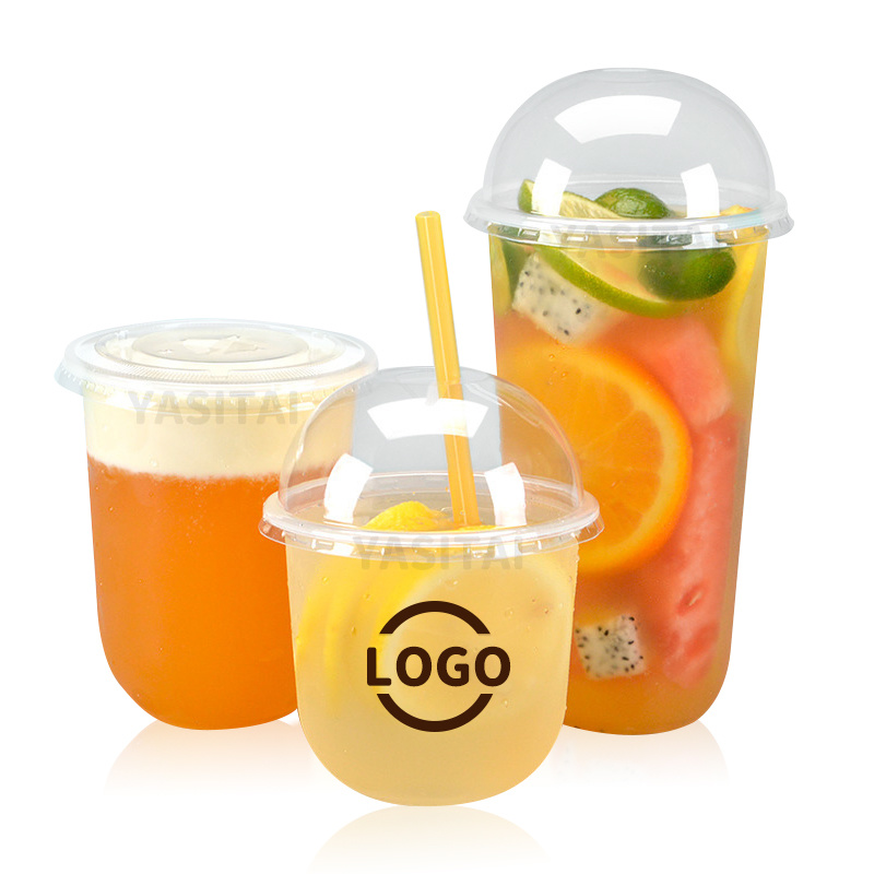 Dayupack Custom U Shape coffee plastic cups with lids for Thick smoothie milk Bubble tea cups plastic bottle plastic coffee cups