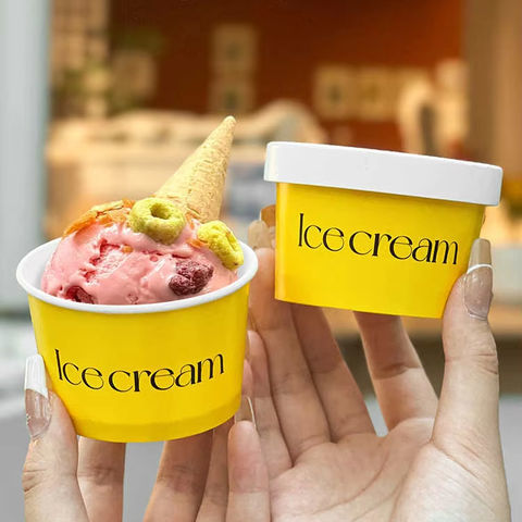 Dayu Custom printed logo Disposable Ice Cream Cup and paper coffee cups with Unique Designs Lid for fast food shop food and drink packaging to go.