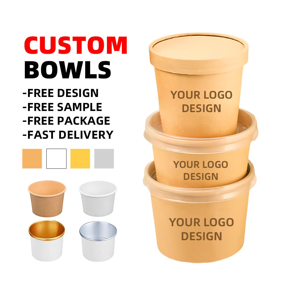 Dayu chinese food packaging factory direct custom disposable kraft paper bowl for salad soup paper food packaging.