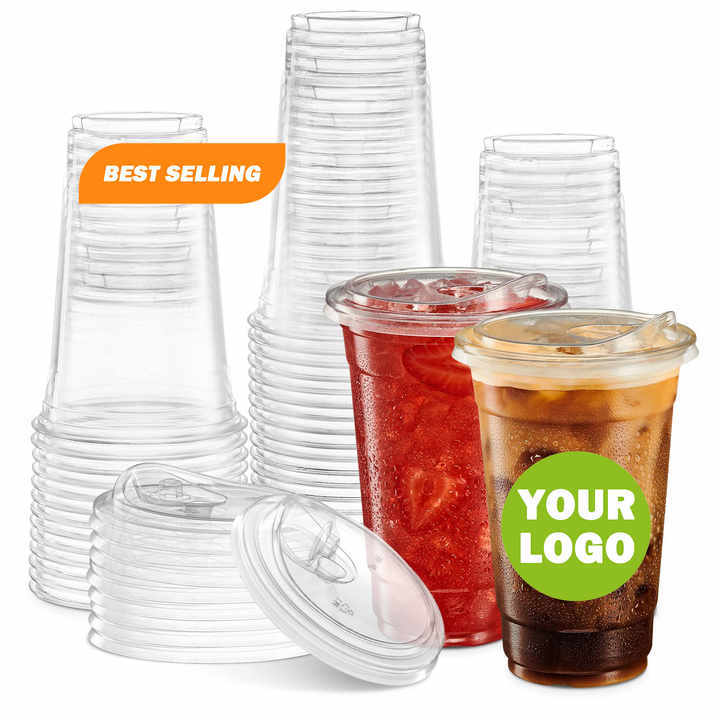 Dayupack Custom cold drink plastic cups with lids boba milk tea juice clear cups plastic bottle for soda coffee ice water