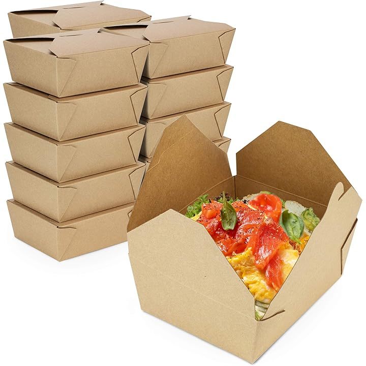 Dayupack Disposable Paper Take Out Food Containers, Microwaveble Folding Natural Kraft Paper Take Out Boxes