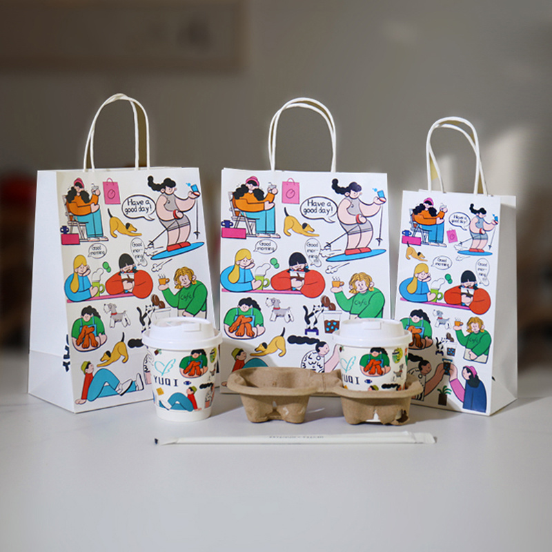 Food grade Recyclable double wall creative paper coffee cup for Hot Drink soda coffee takeaway paper  packaging bags