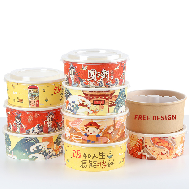 Custom printed and Free Sample salad  Kraft Paper Bowl For Food take away packaging