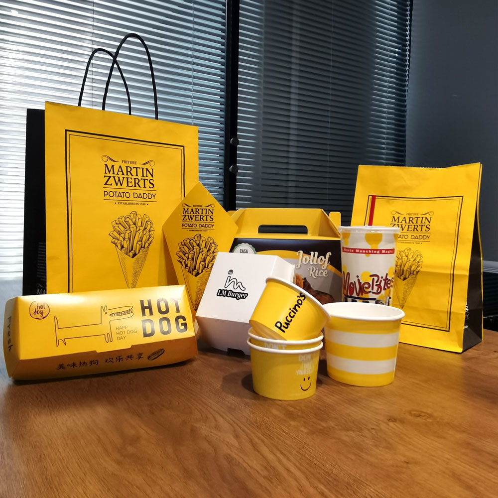 Dayu Custom Restaurant Food Take Away All Set Paper for food drink Packaging Paper Bowl paper Cup bag box
