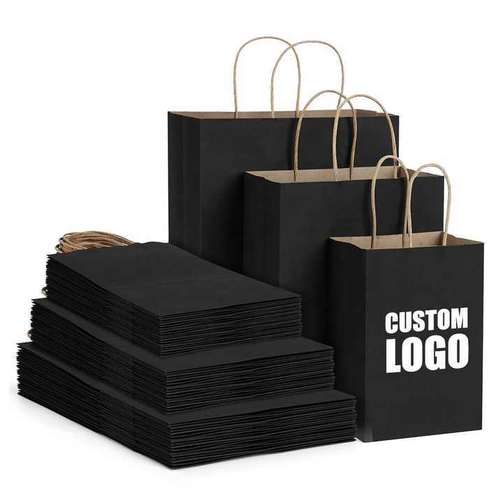 Dayu Custom packaging bags Plain Black Kraft paper bags with handle and your own logo printing for food coffe snack gift paper bags