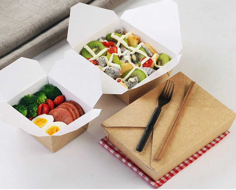 Dayupack free sample customized food grade Disposable kraft paper lunch boxes for fast food take away packaging.