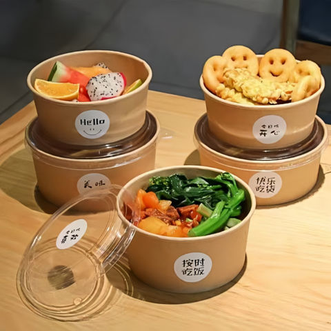 Dayu high quality disposable Biodegradable Paper Salad Bowls With Lids for food takeour container.