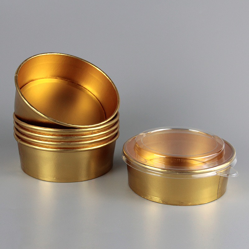 Top Disposable Custom Printing Gold Foil Container Paper Salad Bowl With Lid