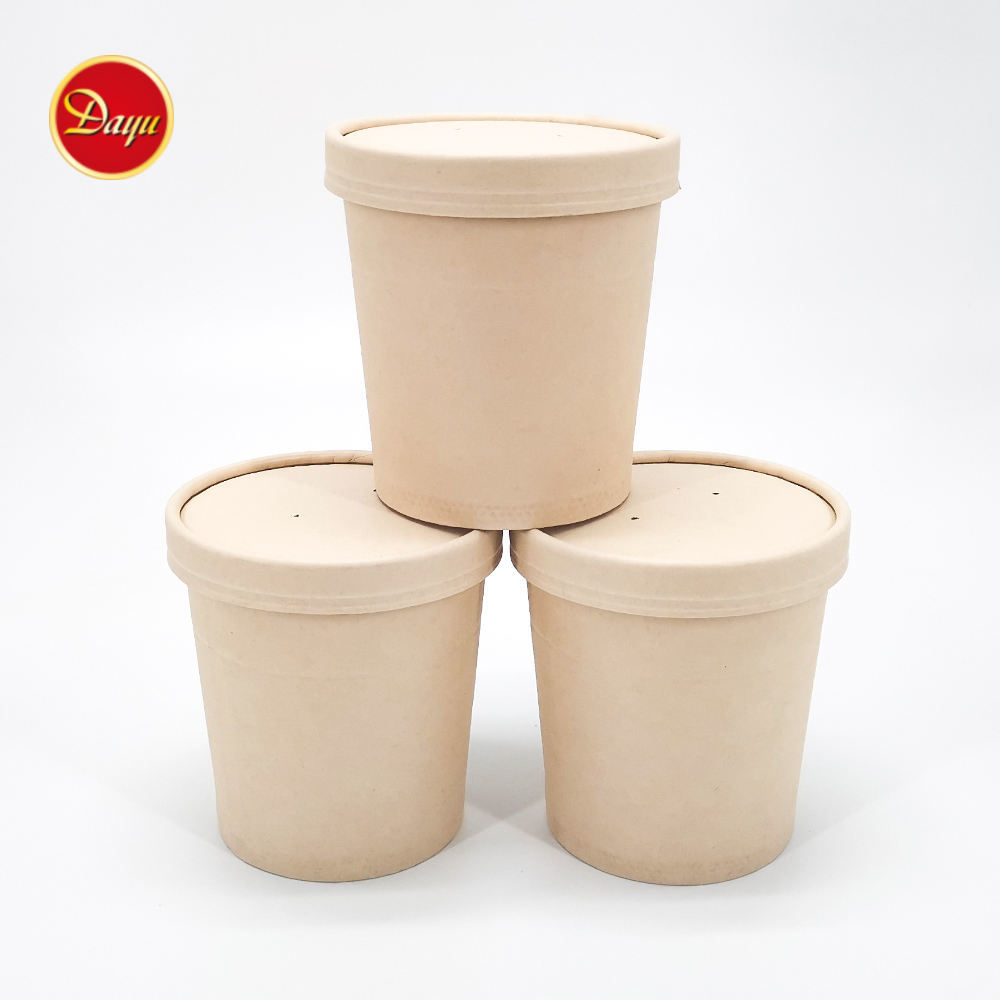 Compostable PLA coating Microwaveable Bamboo fiber paper cup soup bowl with Lid take away food packaging